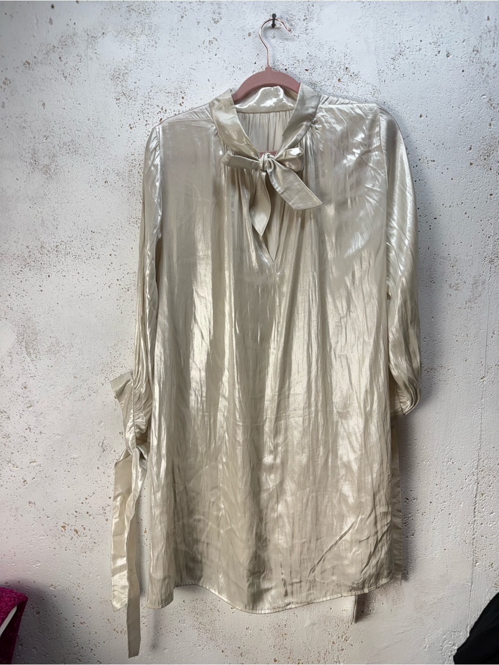 R. G. Kane Lagenlook Relaxed Fit Tie Back Tunic Dress NEW Size Small Cream Flowy - Picture 10 of 12